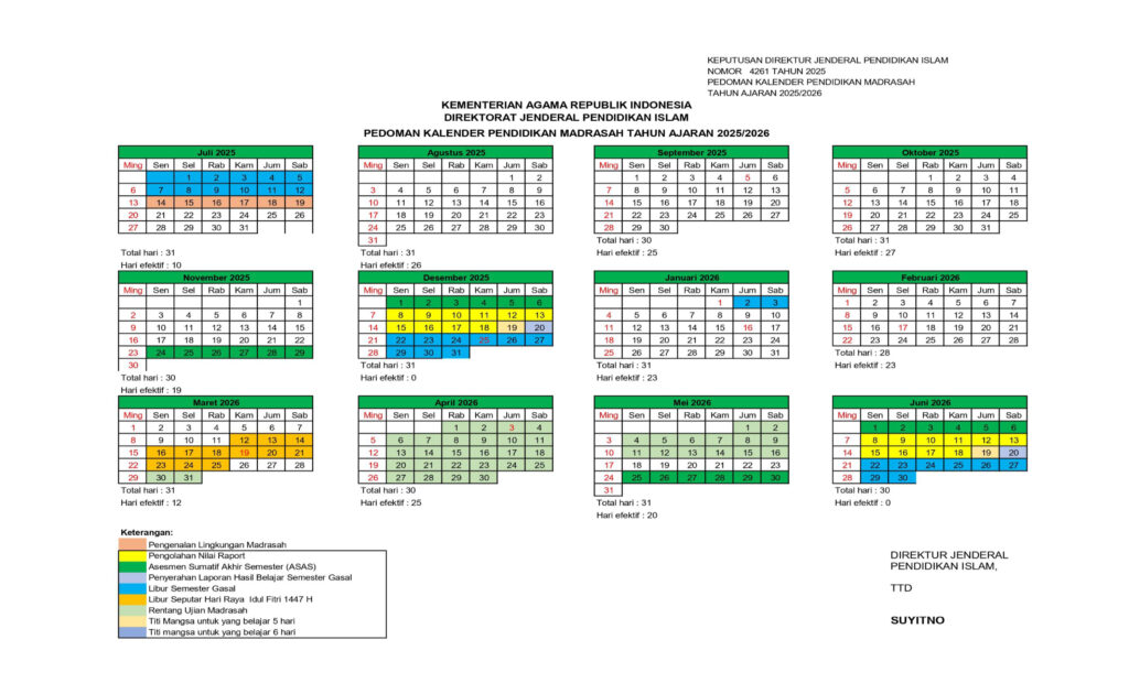 KALENDER PENDIDIKAN MADRASAH TAHUN PELAJARAN 2025/2026